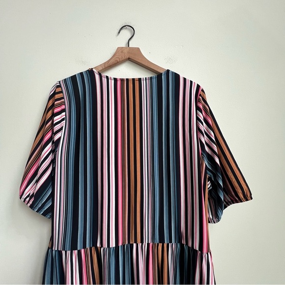 New LANE BRYANT Illusion Stripes Peplum Tunic Faux Wrap Top Size 22 24 Babydoll - Picture 12 of 14